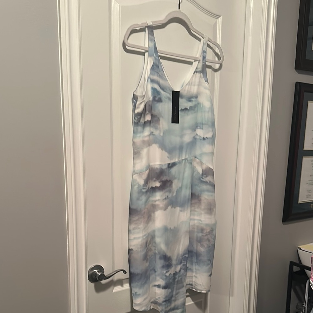 Blue and Gray Spaghetti Strap Midi Sundress